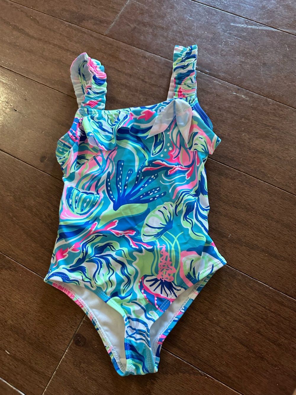 Girls' Blue Tropical Print One-Piece Swimsuit